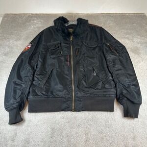 Alpha Industries Flight Injector Jacket Mens XL Black Faux Fur Collar Fart-Pac